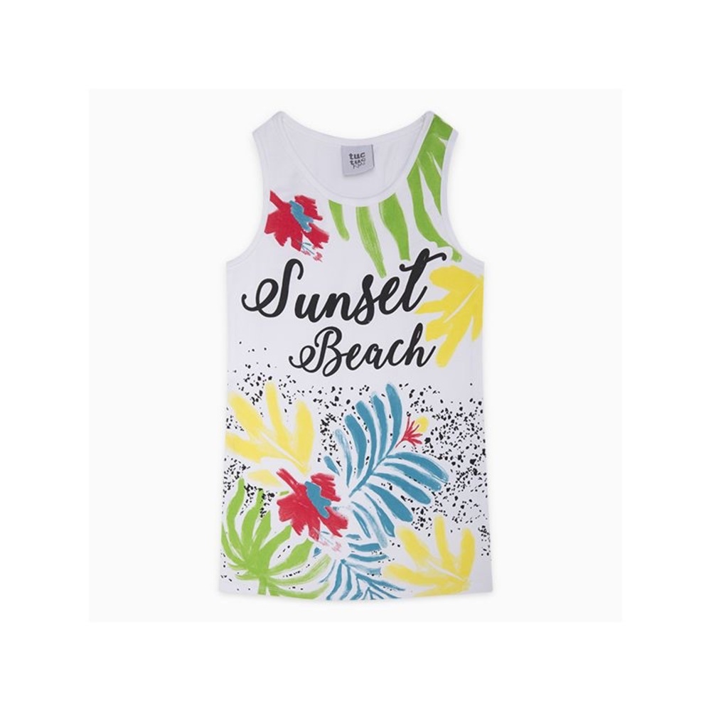 White and Red Casual Dress with Tropical Flair